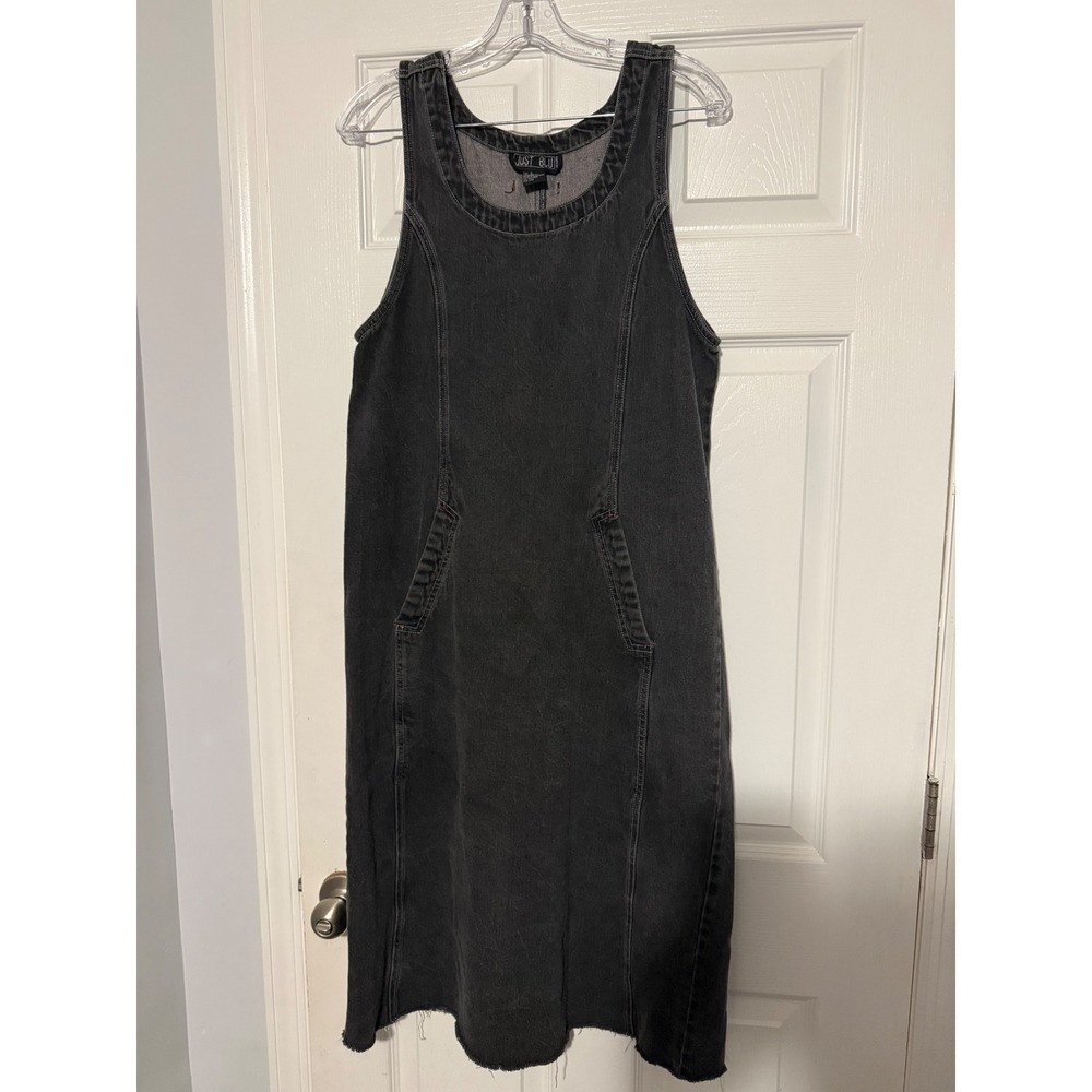 Just Blu Jeans Vintage Black Denim Jumper Dress Sleeveless Midi Pinafore Small